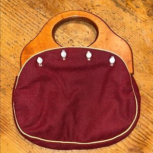 RARE!! vintage Banner house Elegant wool Burgundy Wooden Handle Bermuda bag